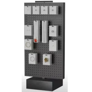 rotating pegboard display stand – black metal countertop jewelry spinner rack with hooks