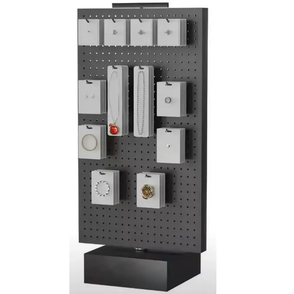 rotating pegboard display stand – black metal countertop jewelry spinner rack with hooks